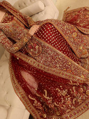Heritage Red Fine Zari & Metallic Detail Bridal Lehnga