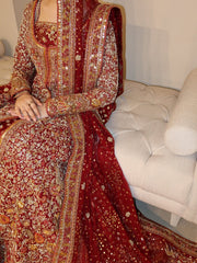 Heritage Red Fine Zari & Metallic Detail Bridal Lehnga