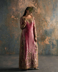 Dusty Rose Gold Zari Embroidered Silk Maxi