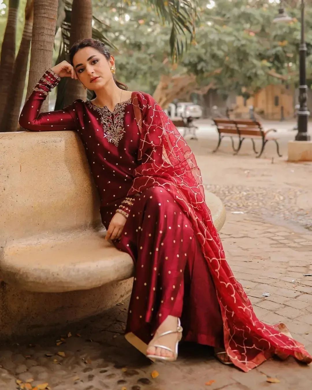 Yumna Ziadi -Red embellished outfit