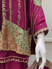 Deep Magenta Jacket-Style Embroidered Kurti
