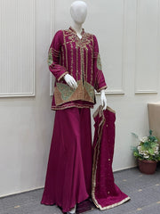 Deep Magenta Jacket-Style Embroidered Kurti
