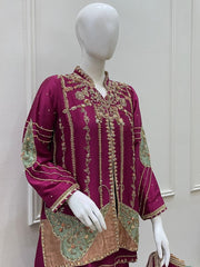 Deep Magenta Jacket-Style Embroidered Kurti