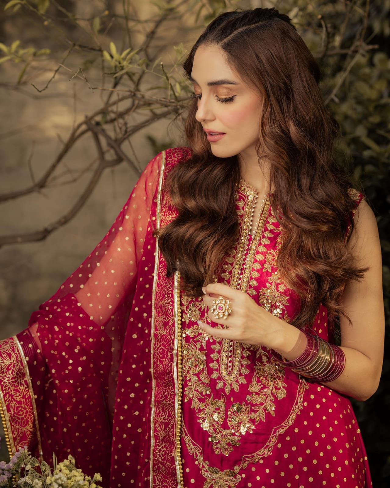 Maya ali -pink embellished organza set