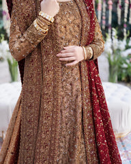 Kubra Khan Red+skin embellished shirt lengha