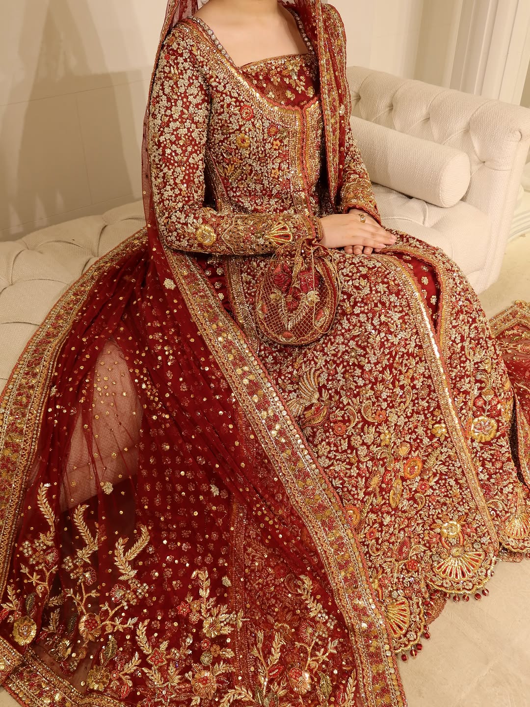 Heritage Red Fine Zari & Metallic Detail Bridal Lehnga