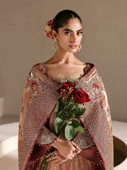 Dulhan Haveli Metallic Rose Gold Zari Embroidered Long Kurta & Dupatta