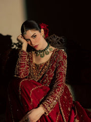 Maroon & Gold Layered Bridal Jacket Ensemble