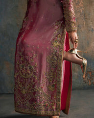 Dusty Rose Gold Zari Embroidered Silk Maxi