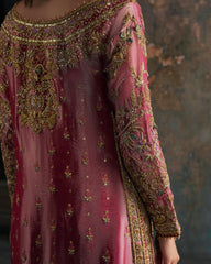 Dusty Rose Gold Zari Embroidered Silk Maxi