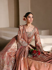Dulhan Haveli Metallic Rose Gold Zari Embroidered Long Kurta & Dupatta