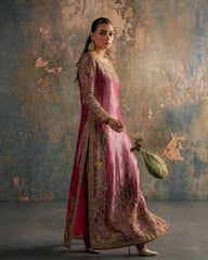 Dusty Rose Gold Zari Embroidered Silk Maxi