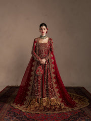 Maroon & Gold Layered Bridal Jacket Ensemble