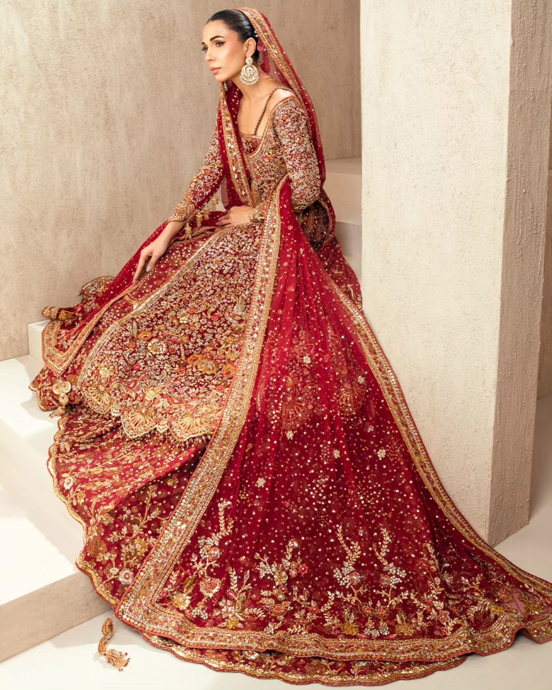 Dulhan Haveli Royal Crimson Hand-Embroidered Zari Bridal Lehnga